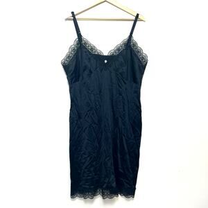 VTG Sliperfection Full Slip 44 Black Dress Lace Trim Lingerie Nightgown USA Made